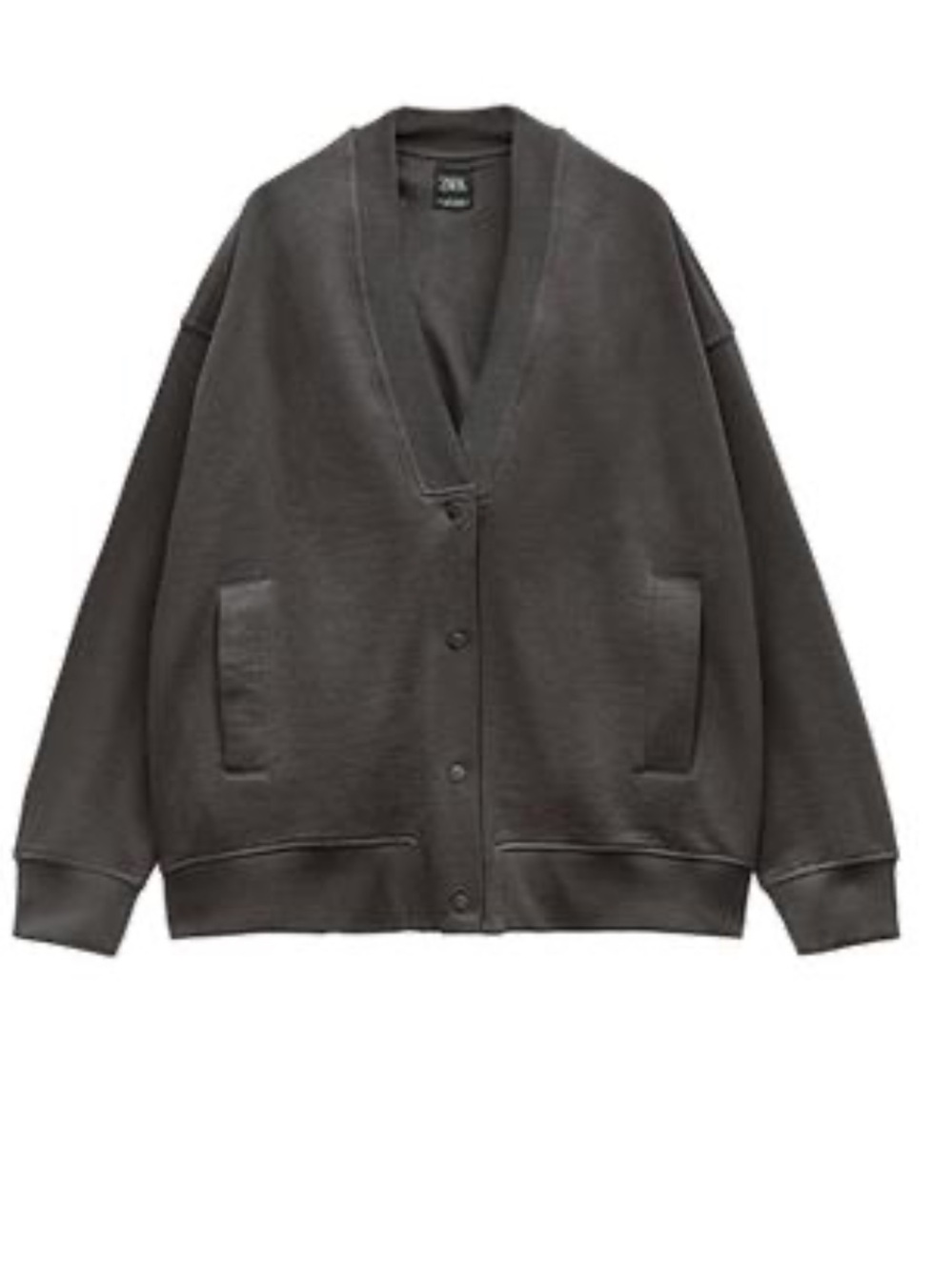 Zara Charcoal Gray Oversized Snap Bomber Cardigan